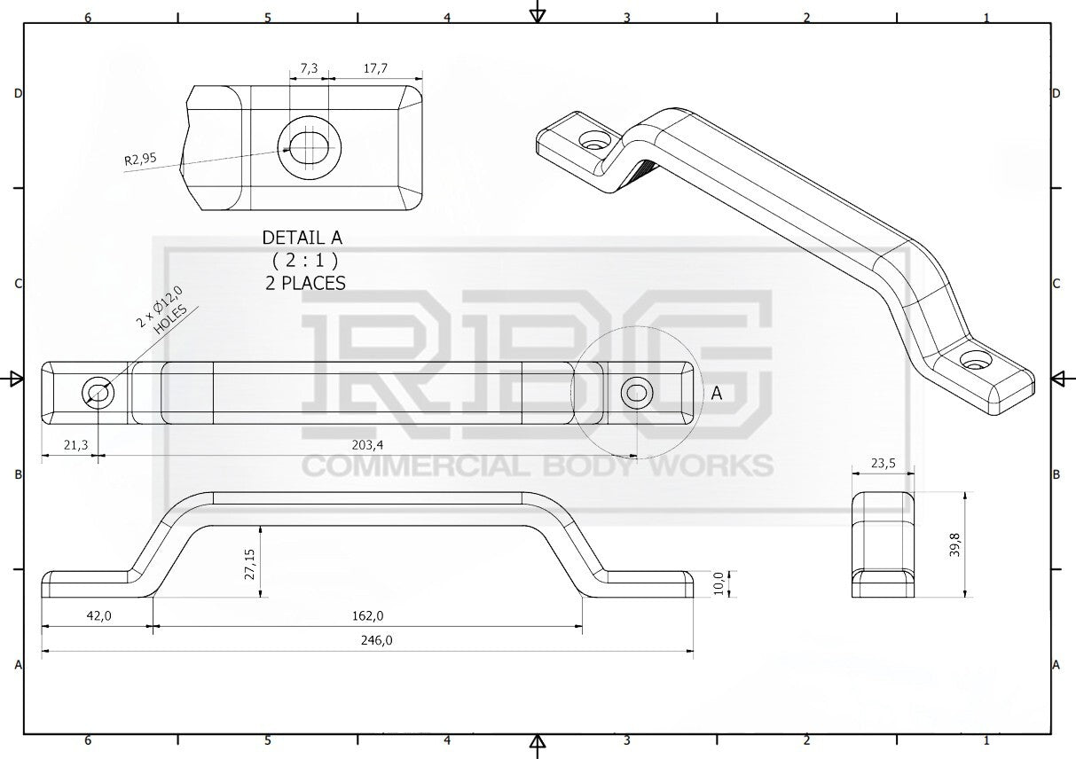 Grab Pull Handle Plastic 246mm Black Trucks, Trailers, Buses, Vans, Horseboxes