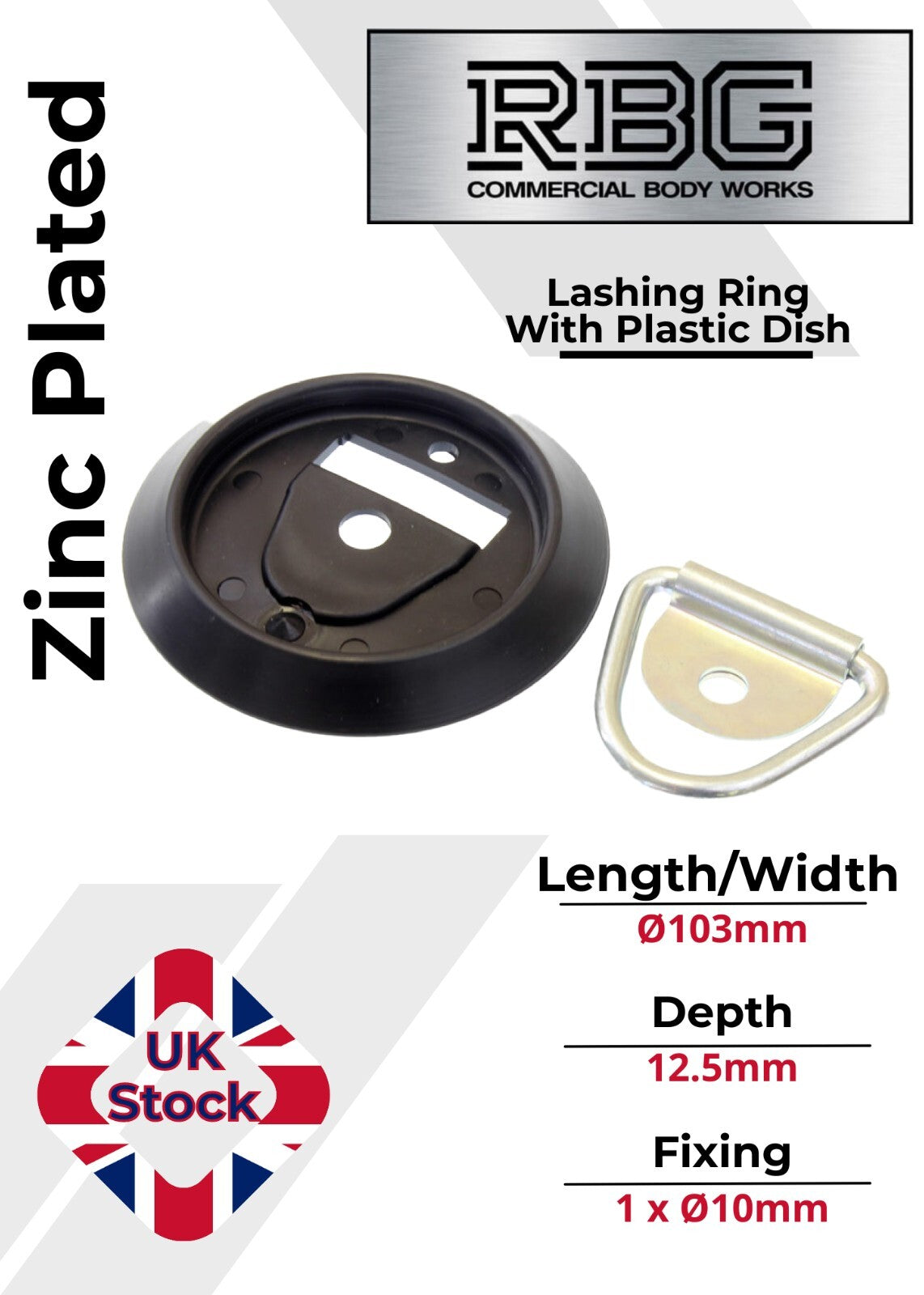 1x Tie Down Lashing Ring & Base Dish, Zinc Plated  Trucks Trailers Horsebox