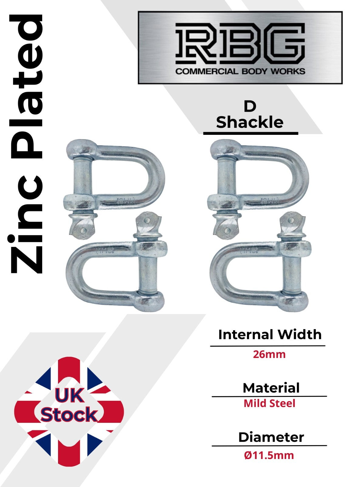 D Shackle Heavy Duty Hex Flush Pin Dee Shackle 19.5mm - 26mm Load Securing