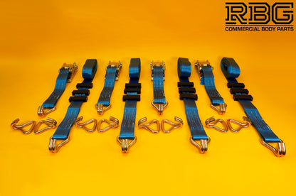 Ratchet Strap Tie Down Recovery 5ton Over Wheel High-Vis Blue + Grips SET 4Pcs