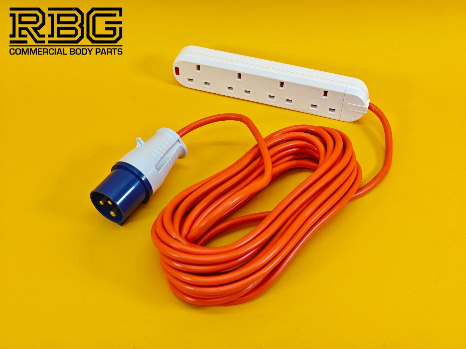 Camping 4 Way Extension Lead 10m Orange Cable 4 Gang 13A Power Sockets Caravan