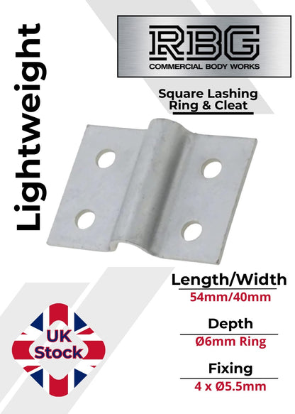 2x Square Lashing Ring & Cleat Zinc Plated for Trailer Caravan Horsebox Truck