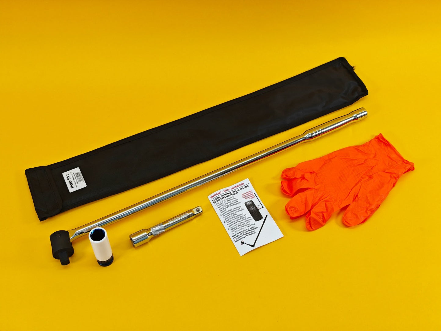 Vehicle Wheel Brace Kit 17mm Pro Sleeved Socket Protective Gloves Extension Bar