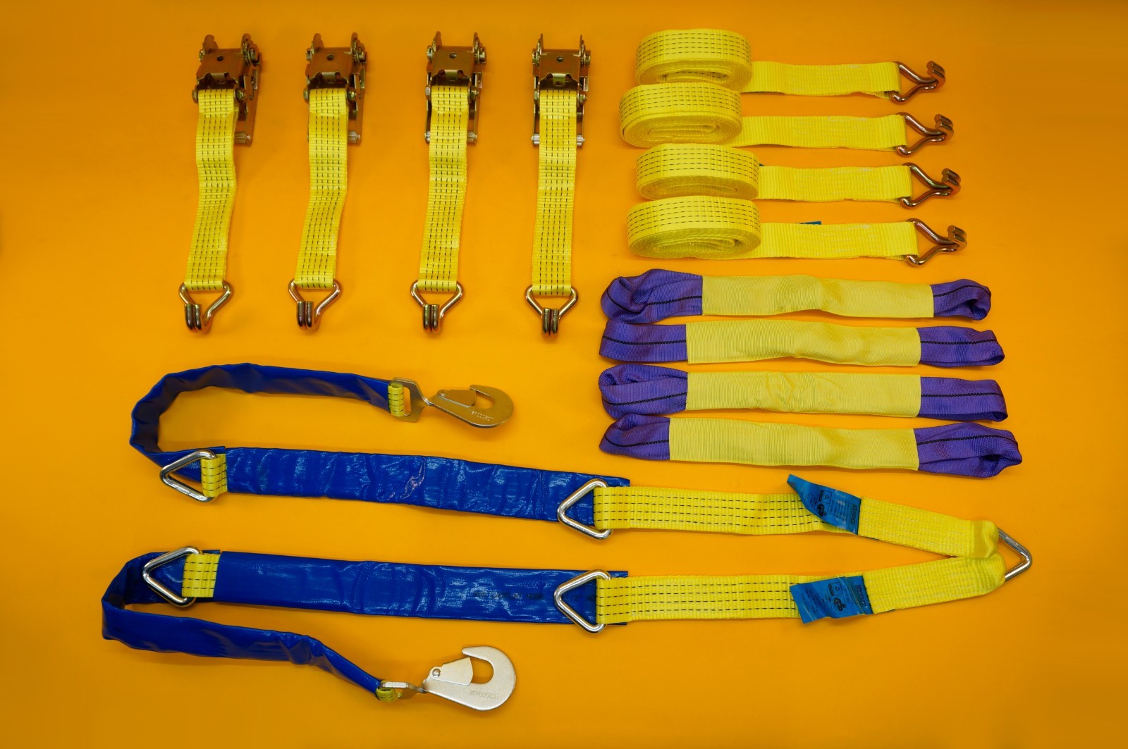 Winching Assistance Strap 1.5m x 50mm + 4x Tie Down Ratchet Strap 4m x 50mm 5Ton