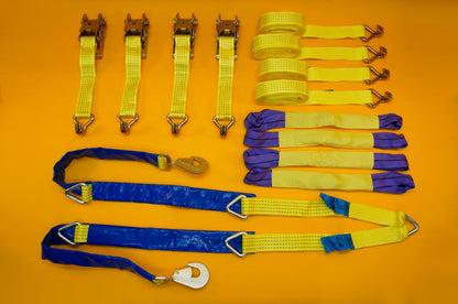 Winching Assistance Strap 1.5m x 50mm + 4x Tie Down Ratchet Strap 4m x 50mm 5Ton
