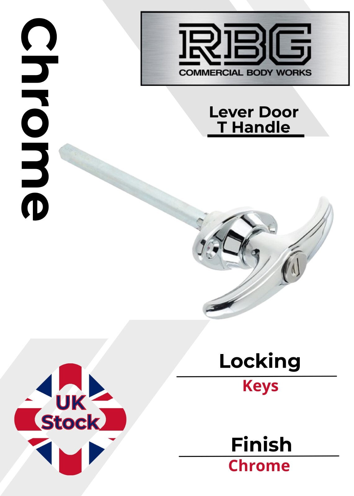 Chrome Locking T Handle T Shape Handle Trailer Doors Horsebox Caravan Camper