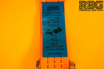 Ratchet Tie Down Strap 3Ton 50mm High-Visibility Orange 6m Lashing Cargo Safety