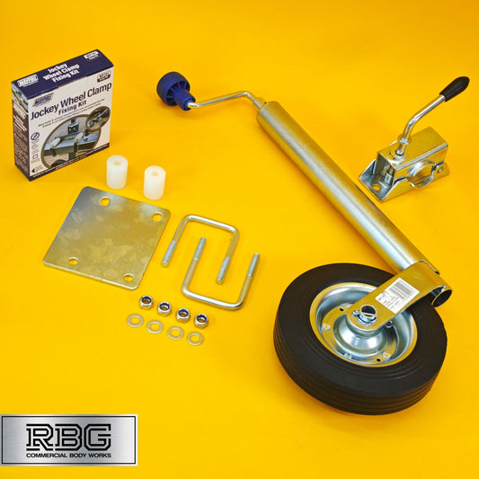 42mm Jockey Wheel + Clamp + Fixing Kit For Trailer / Caravan 100Kg 480-750mm UK