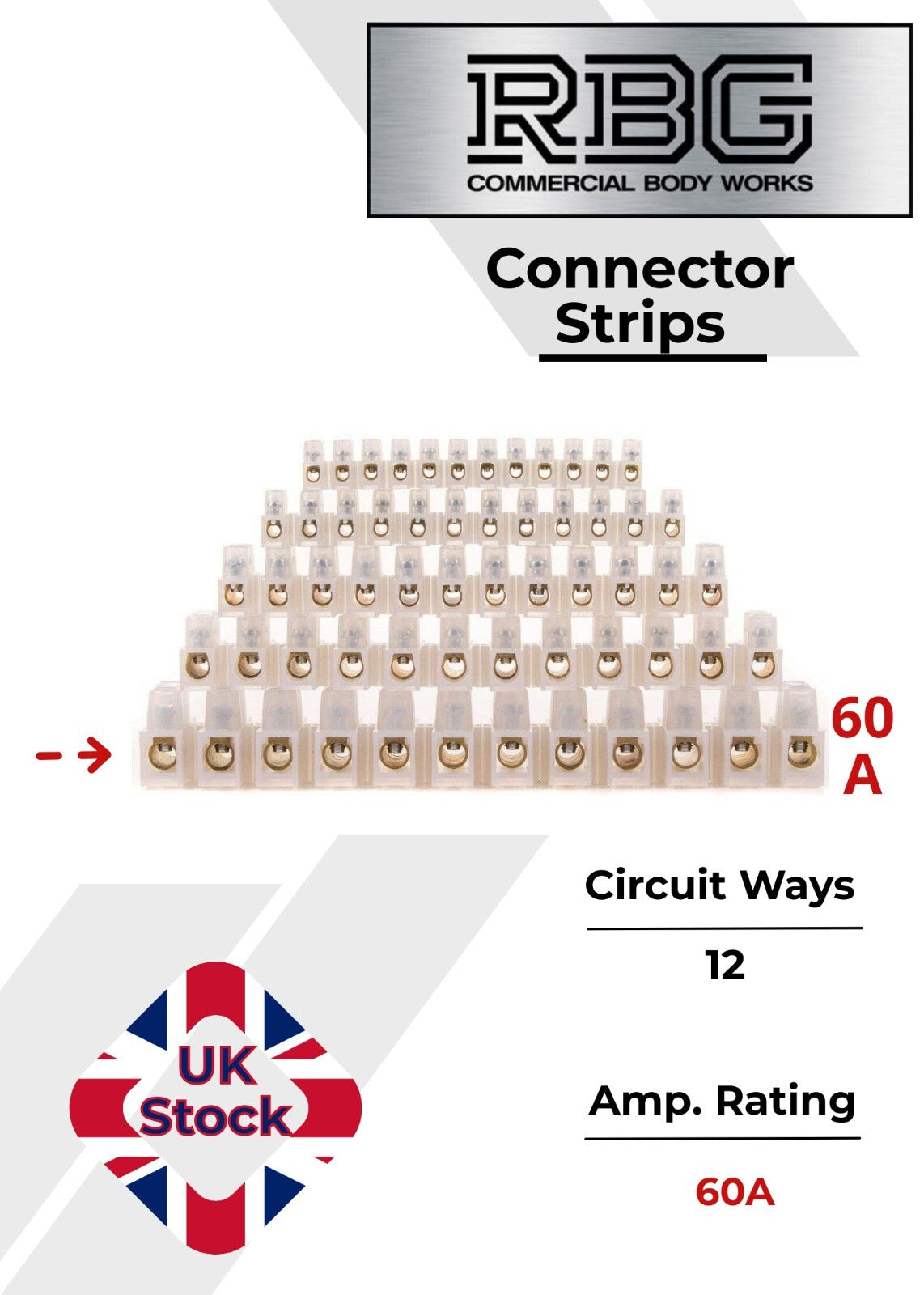 12 Way Connector Strips,  Terminal Blocks, Tidy Connection 3, 5, 15, 30, 60 Amps