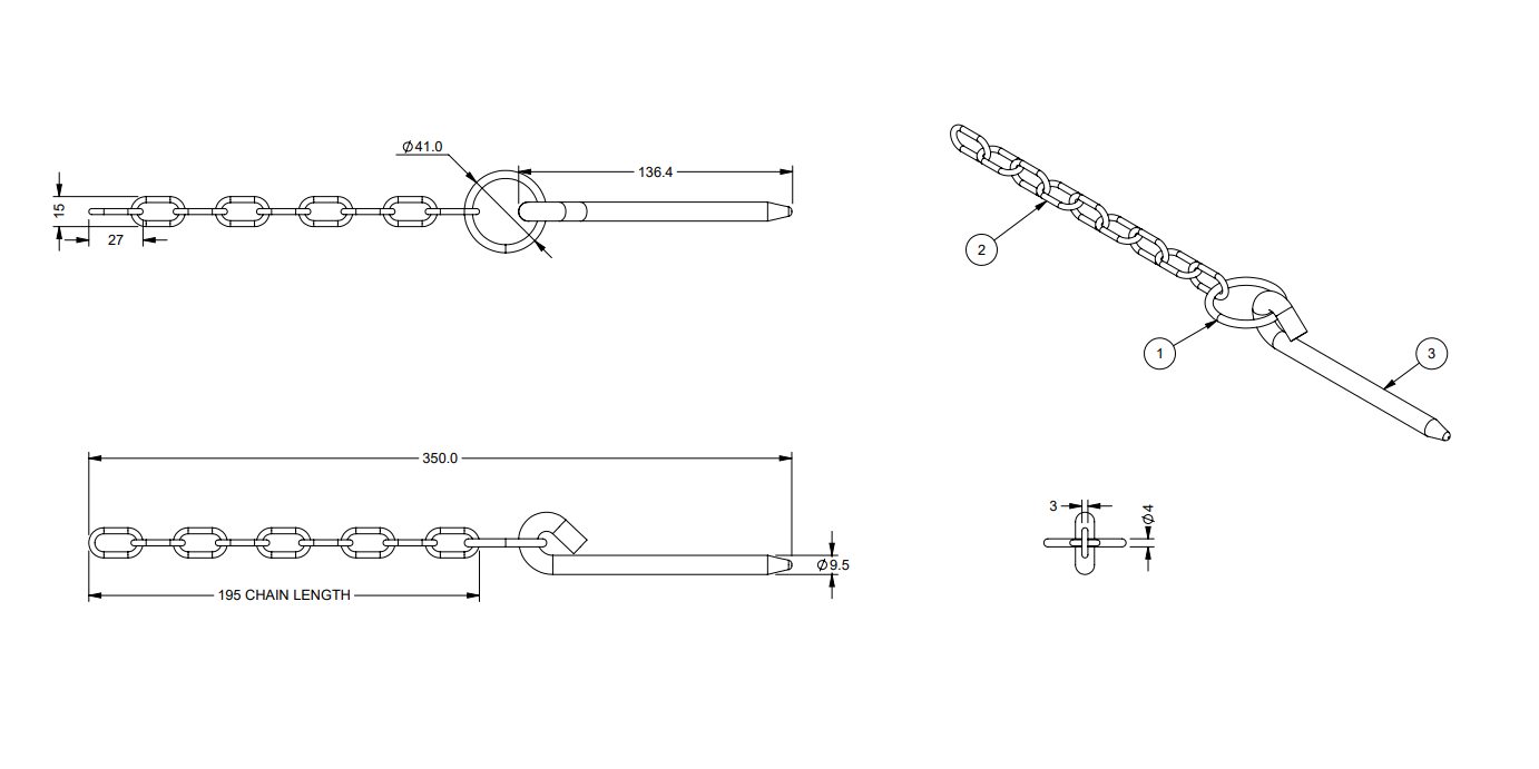Tailboard Forket Lug 137mm Pin & Chain for Truck Dropside Tipper Trailer 1Pc SET