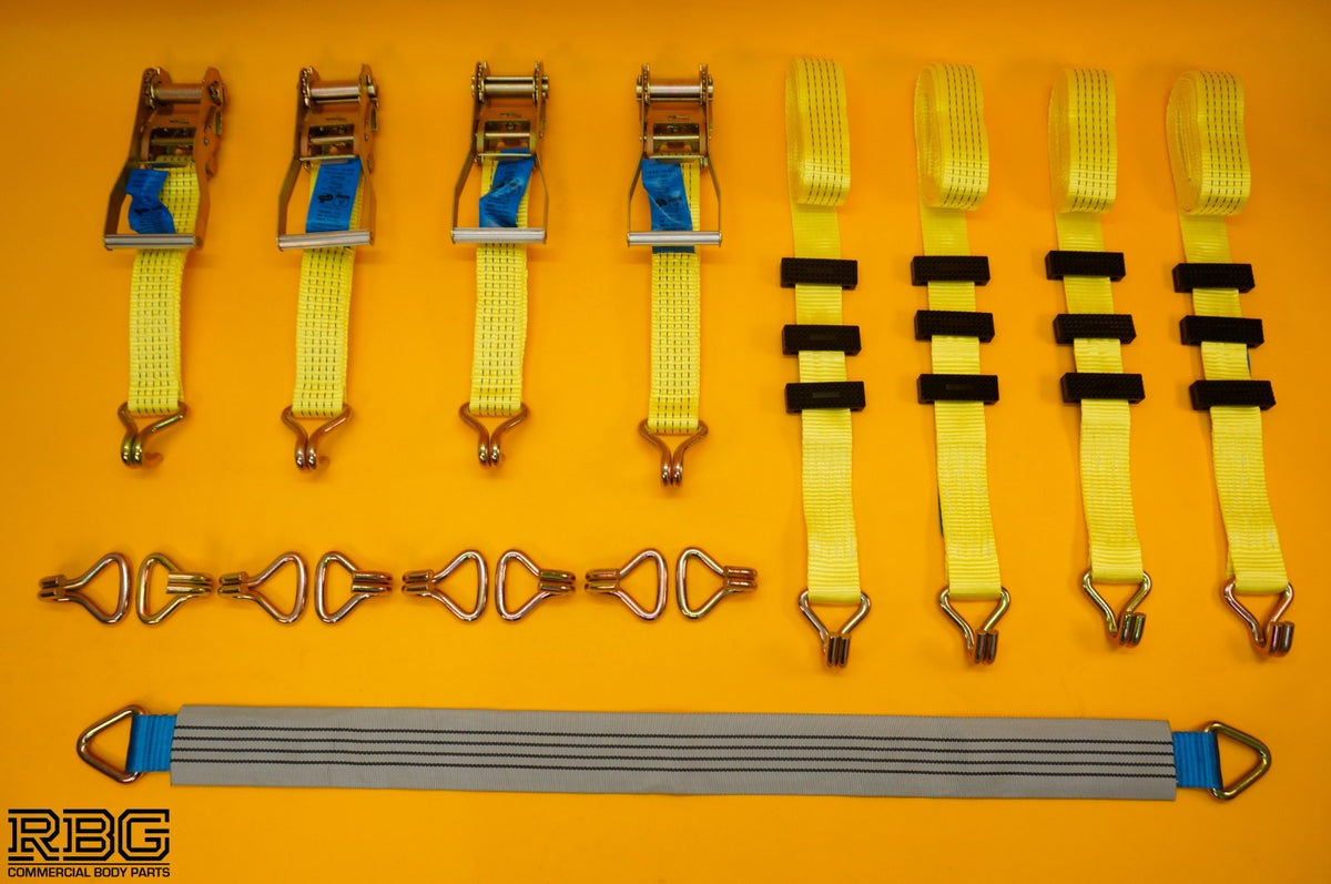 4x Tie Down Ratchet Strap 5T 4mx50mm Over Wheel + Axle Recovery Strap 1mx50mm