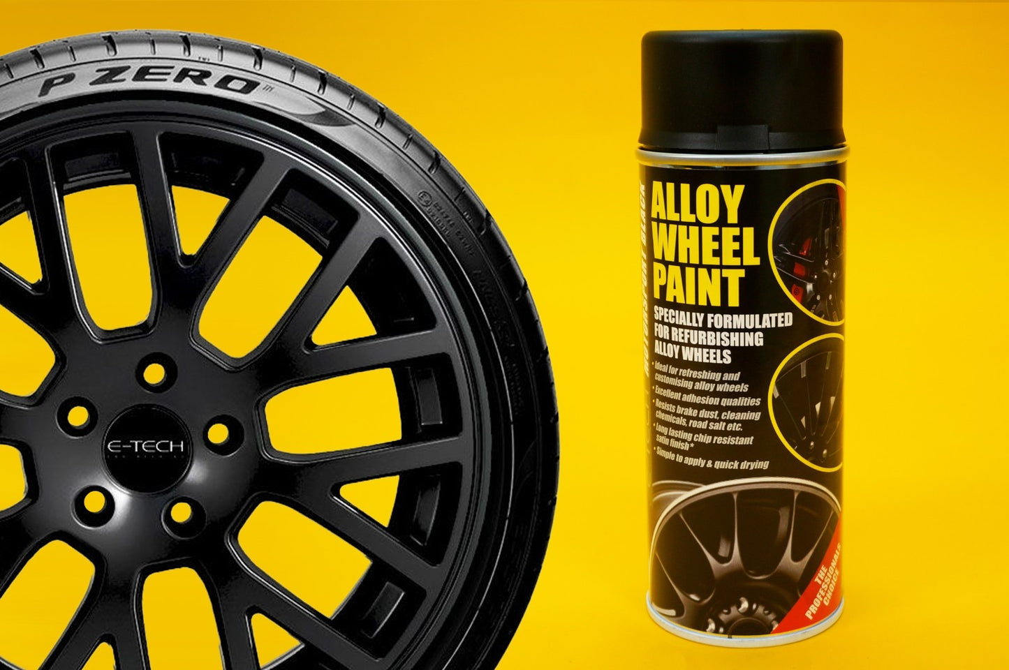 Alloy Wheel Paint MOTORSPORT BLACK 400ml Aerosol Spray Car Refurbishment E-TECH