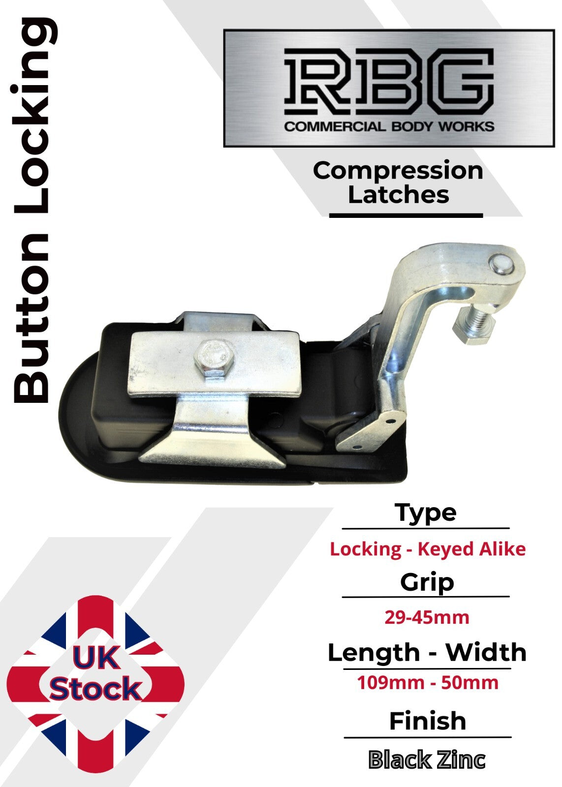 Compression Latch Trigger Button Lock with 1-14mm or 29-45mm Grip Black