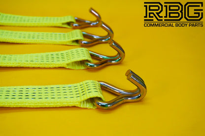 Recovery Ratchet Strap 5ton Over Wheel Tie Down Hi-Vis Yellow + Grip SET 4Pcs