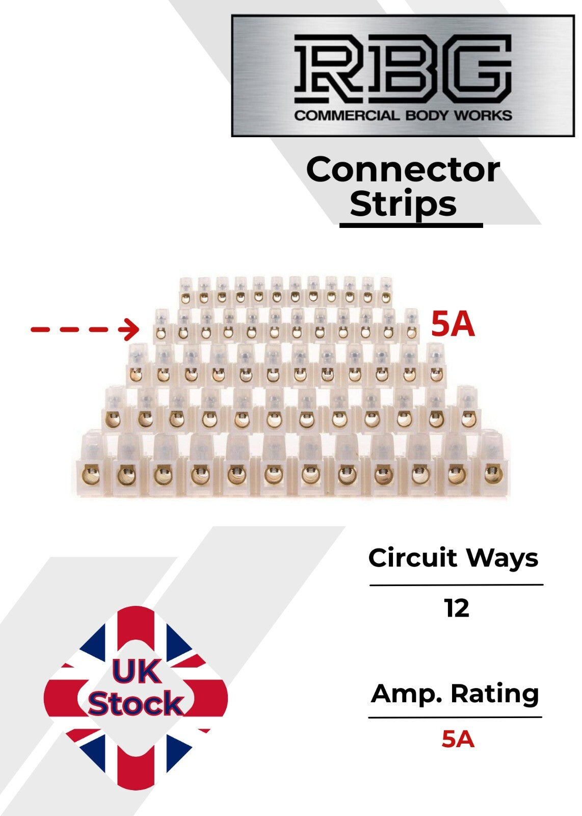 12 Way Connector Strips,  Terminal Blocks, Tidy Connection 3, 5, 15, 30, 60 Amps