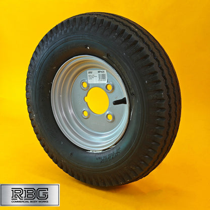 Wheel & Tyre 400x8 Inch for Trailers 4 Ply 4 Studs 4″ PCD Silver Diameter 8″ UK