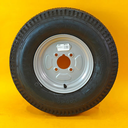 Wheel & Tyre 500x10 Inch for Trailers 4 Ply 4 Studs 4″ PCD Silver Diameter 10″