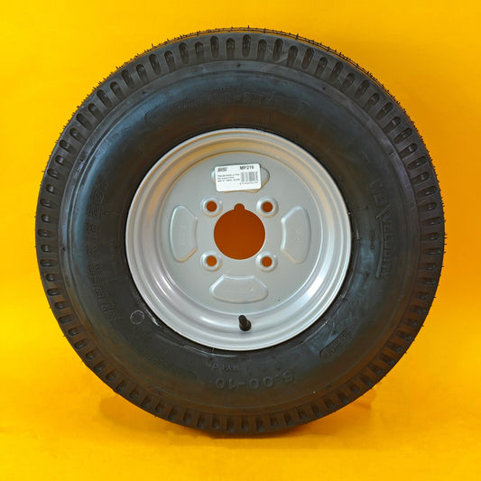 Wheel & Tyre 500x10 Inch for Trailers 4 Ply 4 Studs 4″ PCD Silver Diameter 10″