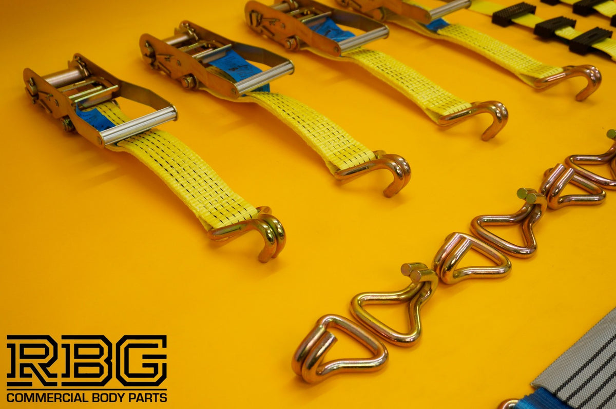 4x Tie Down Ratchet Strap 5T 4mx50mm Over Wheel + Axle Recovery Strap 1mx50mm