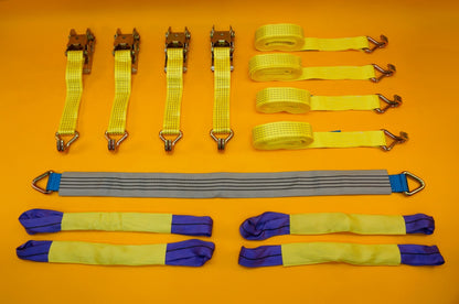 Axle Recovery Strap 1m x 50mm + 4x Tie Down Ratchet Strap 4m x 50mm 5Ton Cargo