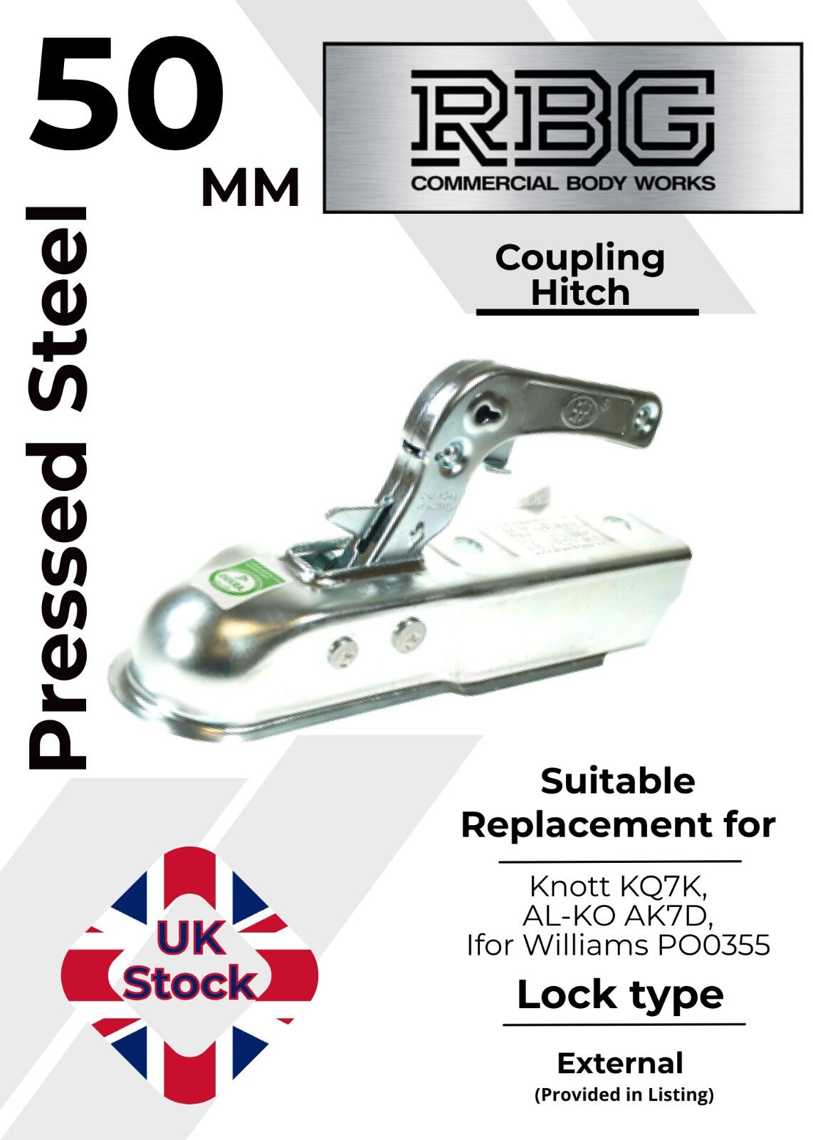50MM COUPLING HITCH FOR 50MM DRAWBARS PRESSED STEEL, Heavy Duty Trailer Coupling