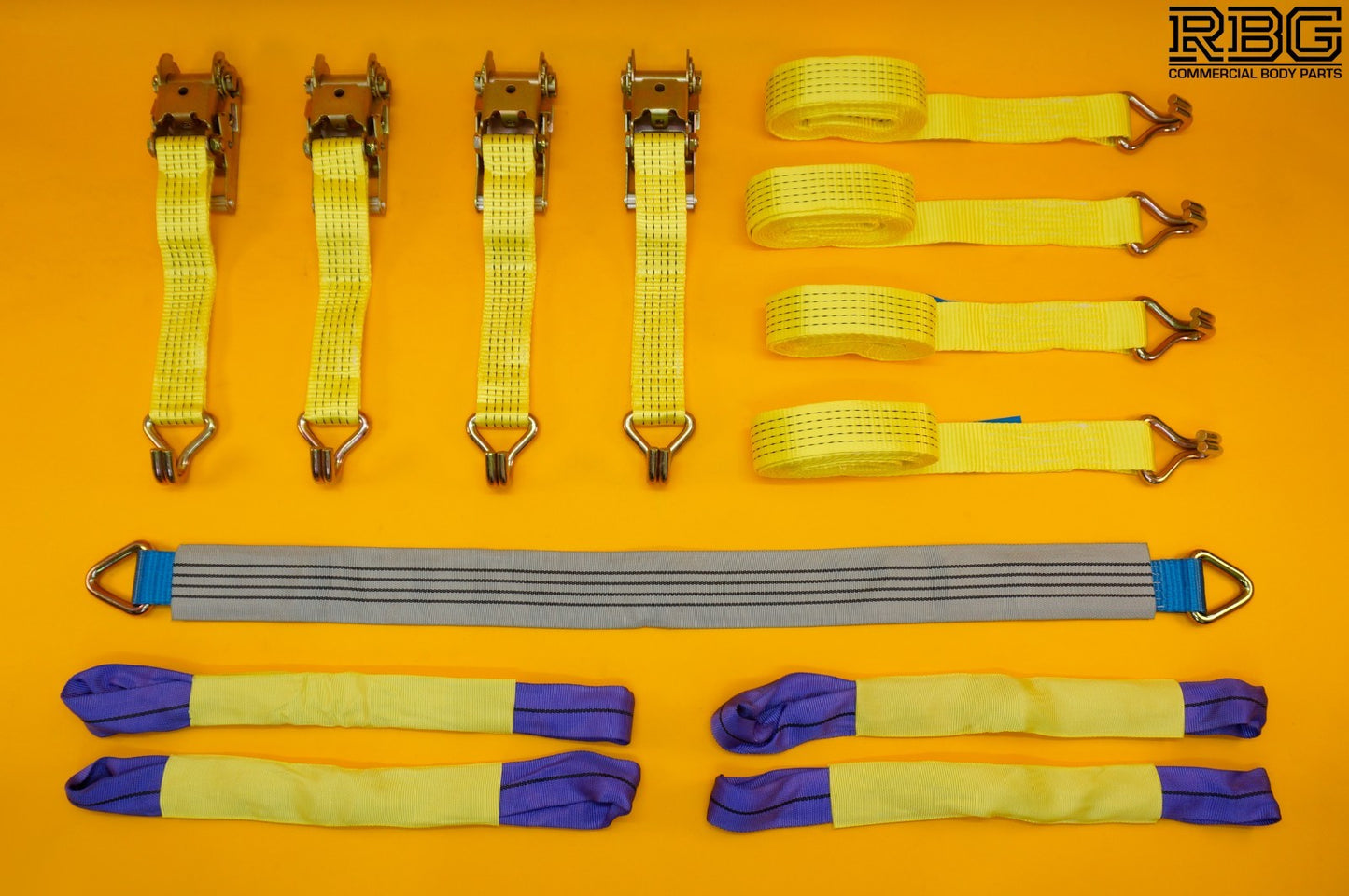 Axle Recovery Strap 1m x 50mm + 4x Tie Down Ratchet Strap 4m x 50mm 5Ton Cargo