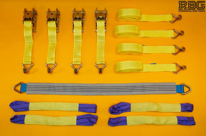 Axle Recovery Strap 1m x 50mm + 4x Tie Down Ratchet Strap 4m x 50mm 5Ton Cargo