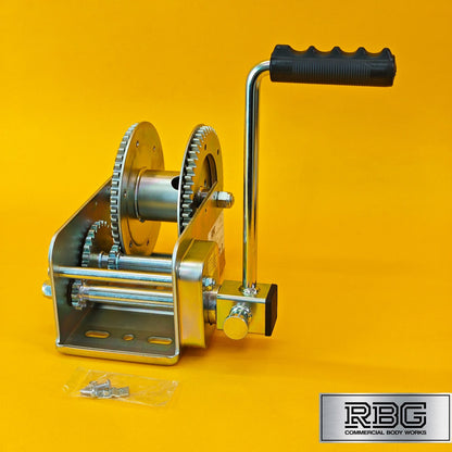 2500Lb Professional Hand Winch 1100Kg Safety Clutch Brake Red-Rust Resistant UK