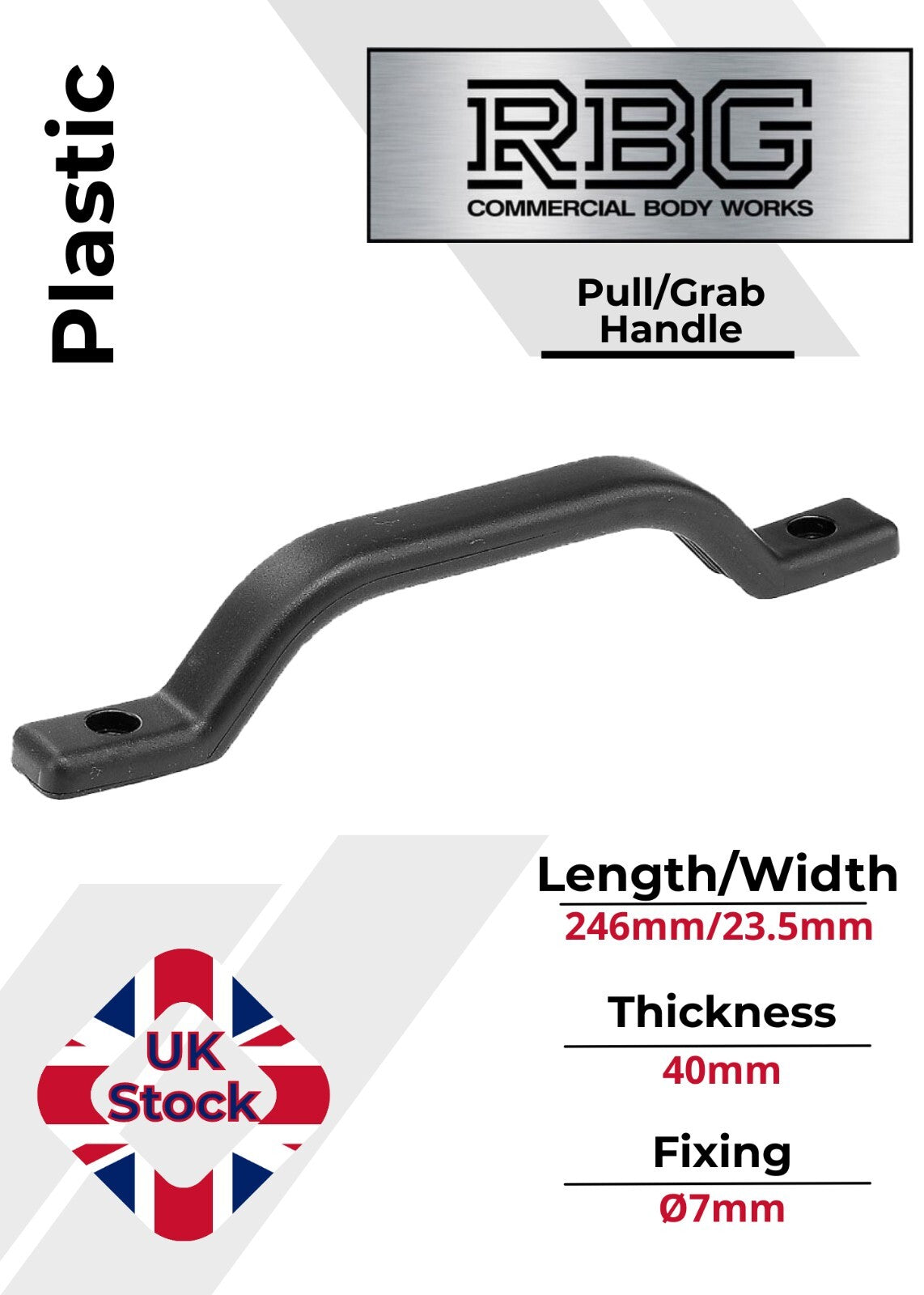 Grab Pull Handle Plastic 246mm Black Trucks, Trailers, Buses, Vans, Horseboxes