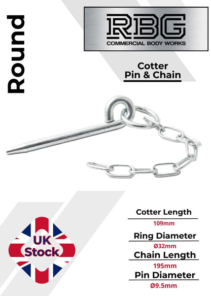 Round Cotter Pin & Chain 109 x 9.5mm Trailers Tail Gate Horseboxes Tipper...