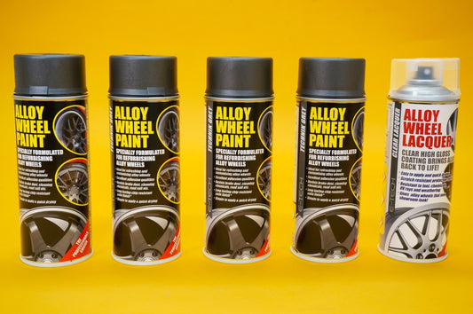 4x Alloy Wheel Paint TECHNIK GREY + 1x Clear Lacquer Spray Car Refurbishment