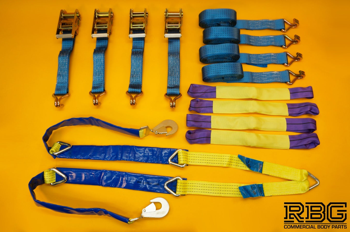 Recovery Ratchet Strap 4Pc SET 5T 4mx50mm + Winching Assistance Strap 1.5mx50mm