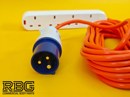 Camping 4 Way Extension Lead 10m Orange Cable 4 Gang 13A Power Sockets Caravan