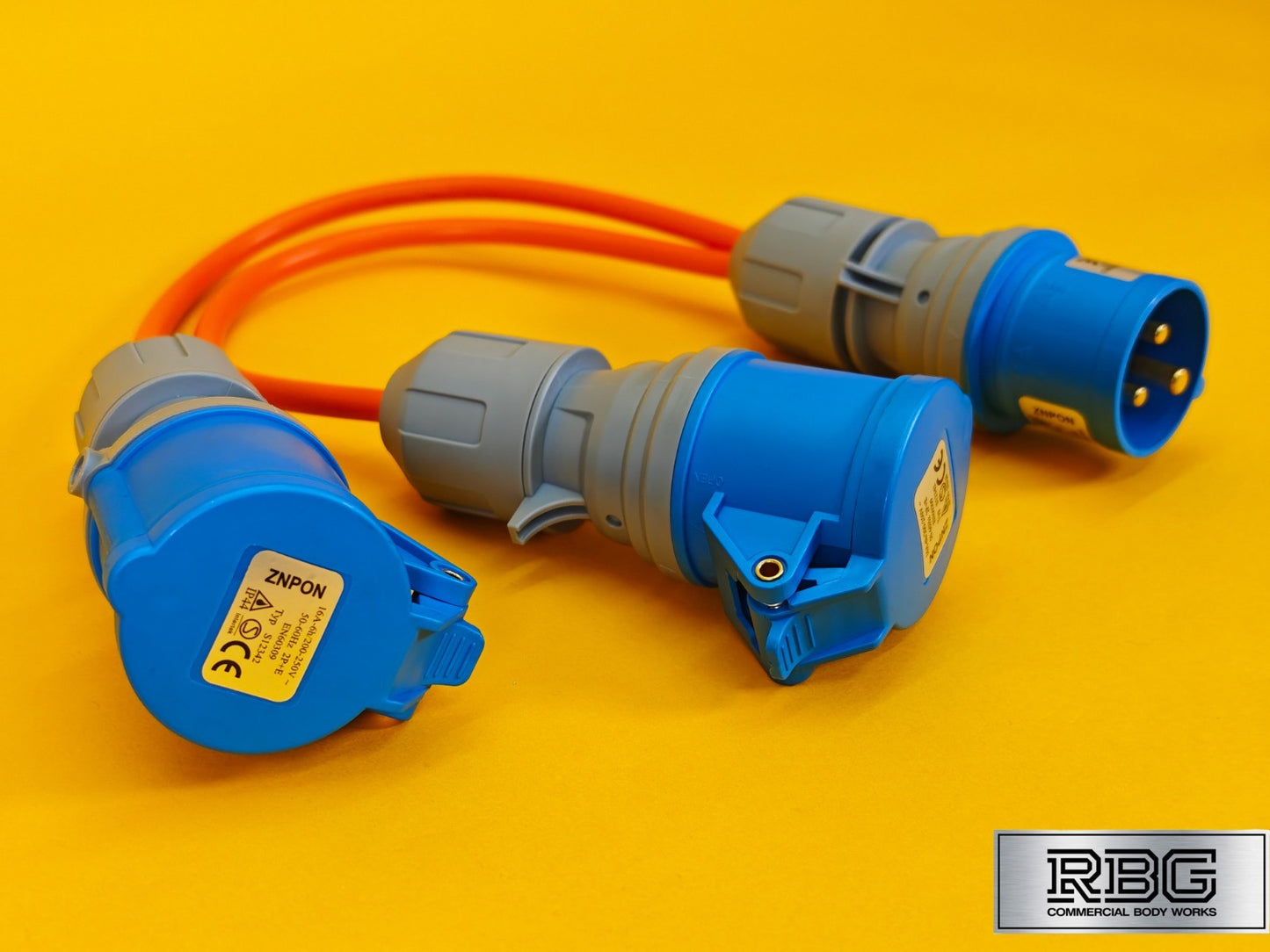 2 Way Splitter 16A 230V for Caravan 30cm Cable 2x Sockets 16Amp Hook Up Orange