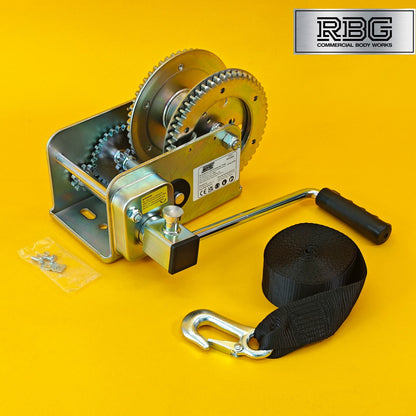 2500Lb Hand Winch + Strap & Hook 1100Kg Professional Clutch Brake Heavy Duty 7M