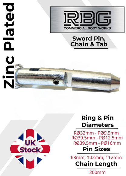 Sword Pin and Chain Spring Loaded, Retaining Cotter Pin 9.5mm; 12.5mm; 16mm.