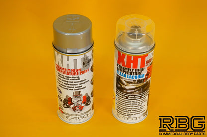 Extremely High Temperature Paint SILVER + CLEAR COAT LACQUER 400ml E-TECH XHT UK