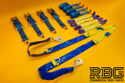 Winching Assistance Strap 1.5m x 50mm + 4x Recovery Ratchet Strap 4m x 50mm 5Ton