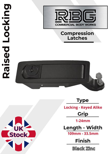 Compression Latch Raised Lock Trigger Black Horsebox, Trailer... Locker Doors