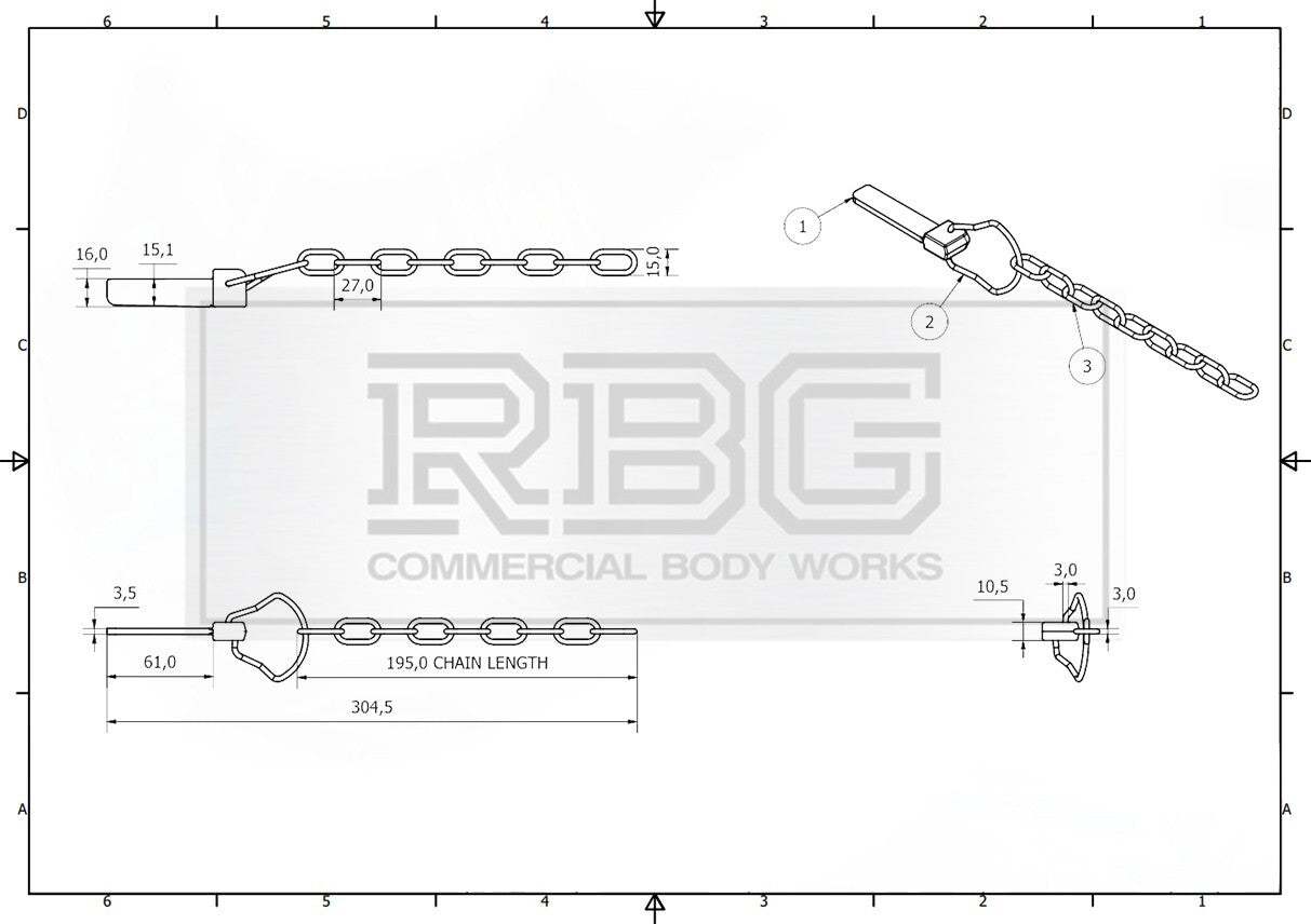 Flat Sword Cotter Pin & Chain + WELD-ON Lug Peg for Trailer Truck Tail Gates