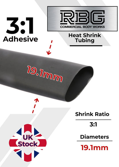 ADHESIVE HEAT SHRINK TUBE 3:1 BLACK HIGH QUALITY SHRINKS: 1M,5M,10M,20M,50M,100M