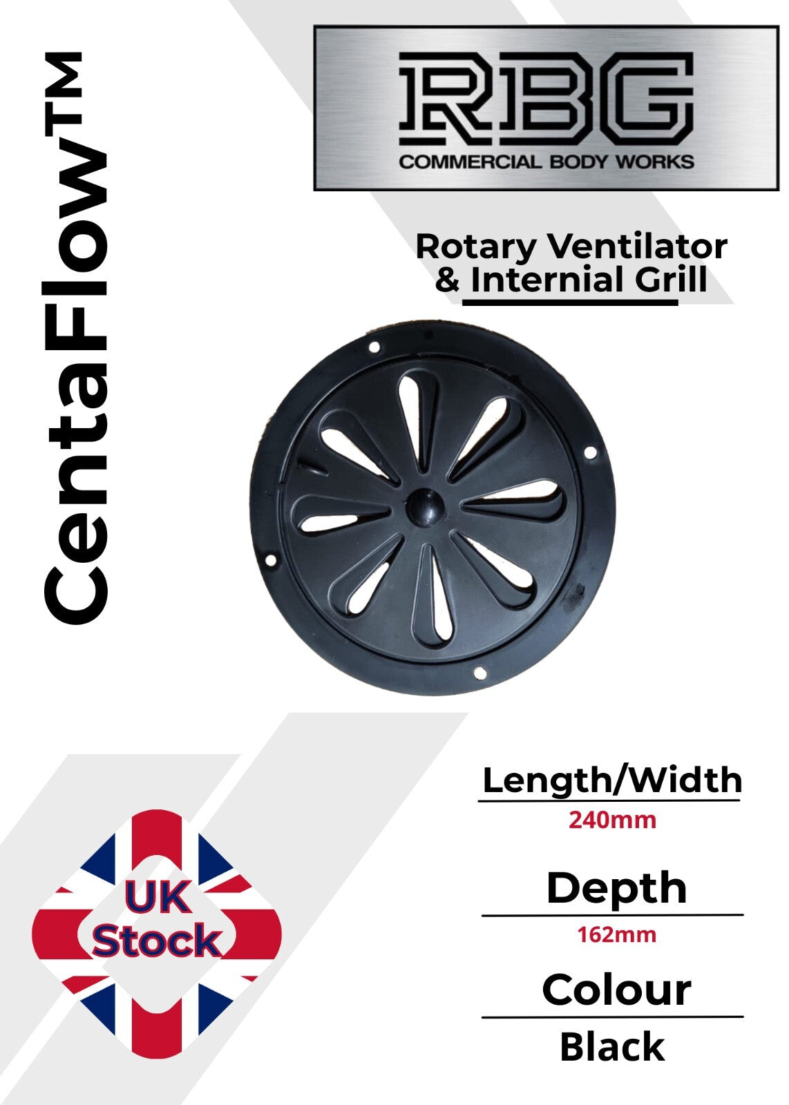 Centaflow™ Wind Driven Vent Black Horsebox Classic Profile Rotary Van Roof Air