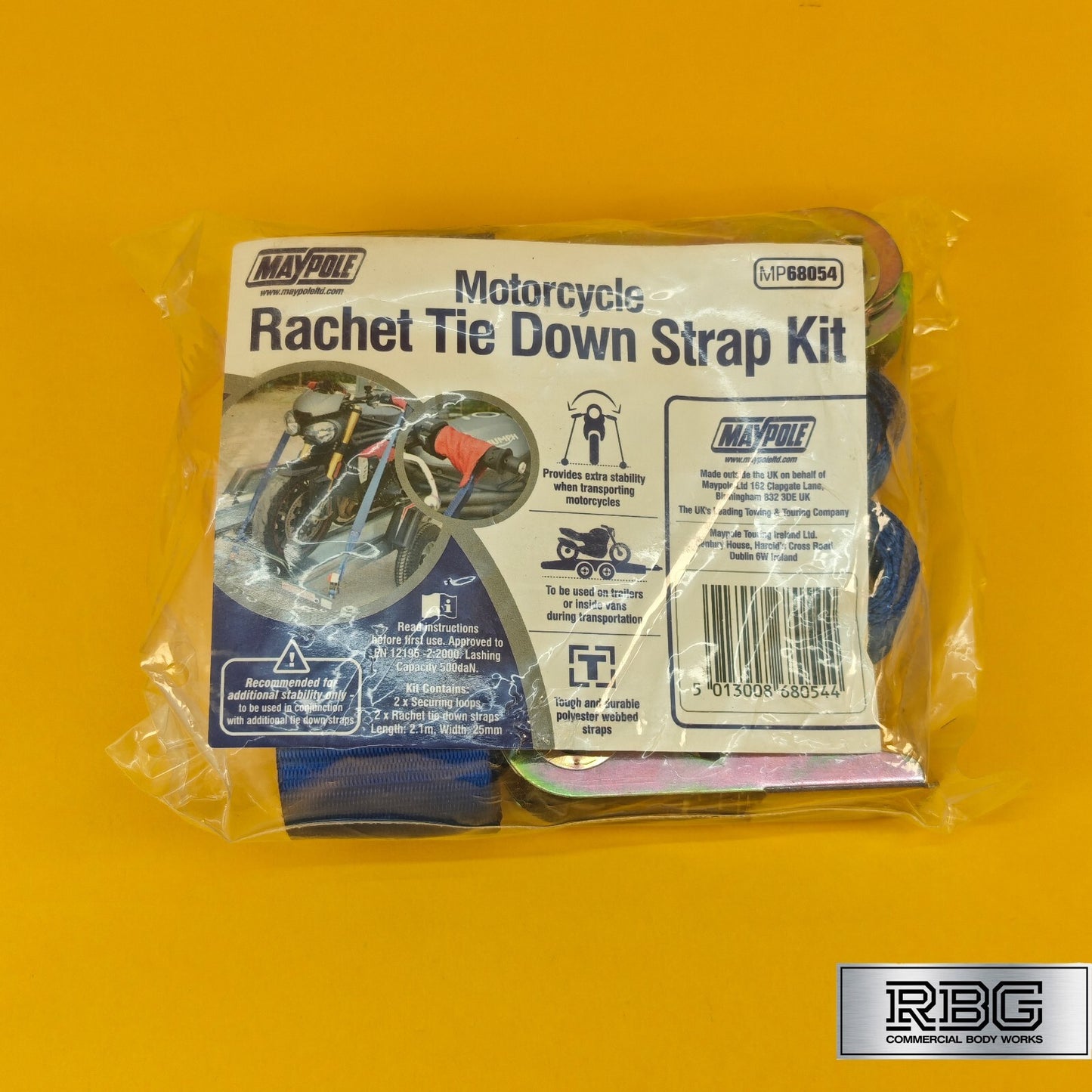 Strap Kit Motorcycle Ratchet Tie Down 25mm 2.1m Blue Trailer Handlebar Lashing