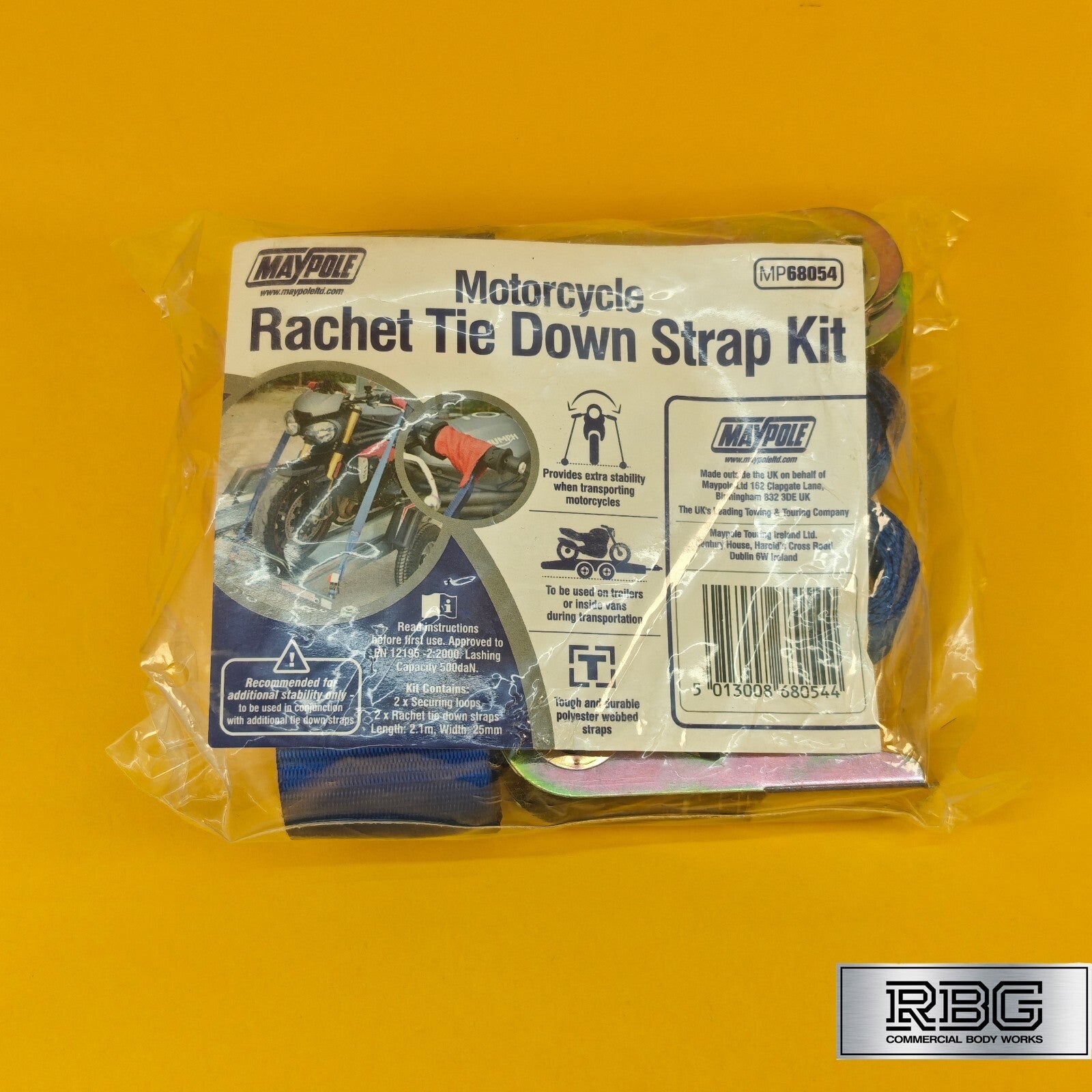 Strap Kit Motorcycle Ratchet Tie Down 25mm 2.1m Blue Trailer Handlebar Lashing