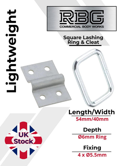 2x Square Lashing Ring & Cleat Zinc Plated for Trailer Caravan Horsebox Truck
