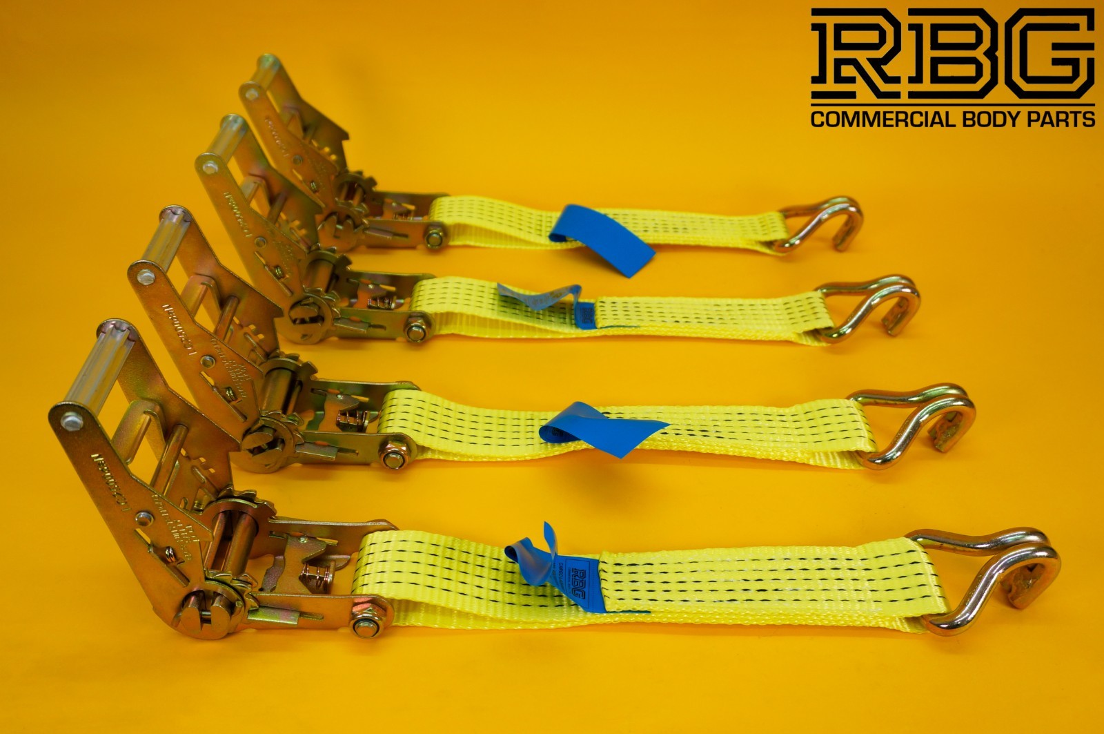 Recovery Ratchet Strap 5ton Over Wheel Tie Down Hi-Vis Yellow + Grip SET 4Pcs