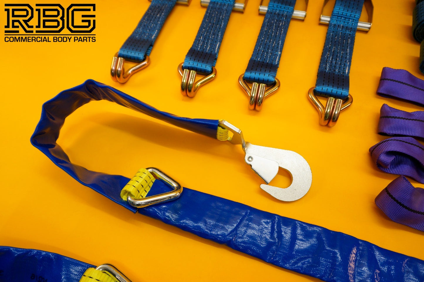 Winching Assistance Strap 1.5m x 50mm + 4x Recovery Ratchet Strap 4m x 50mm 5Ton
