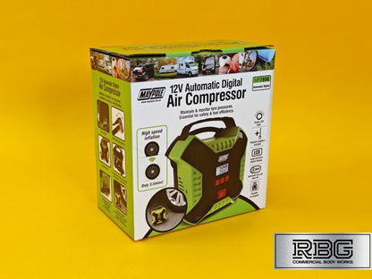 Car Tyre Air Compressor Digital Pump Maypole Portable 12V Tyre Inflator + LED