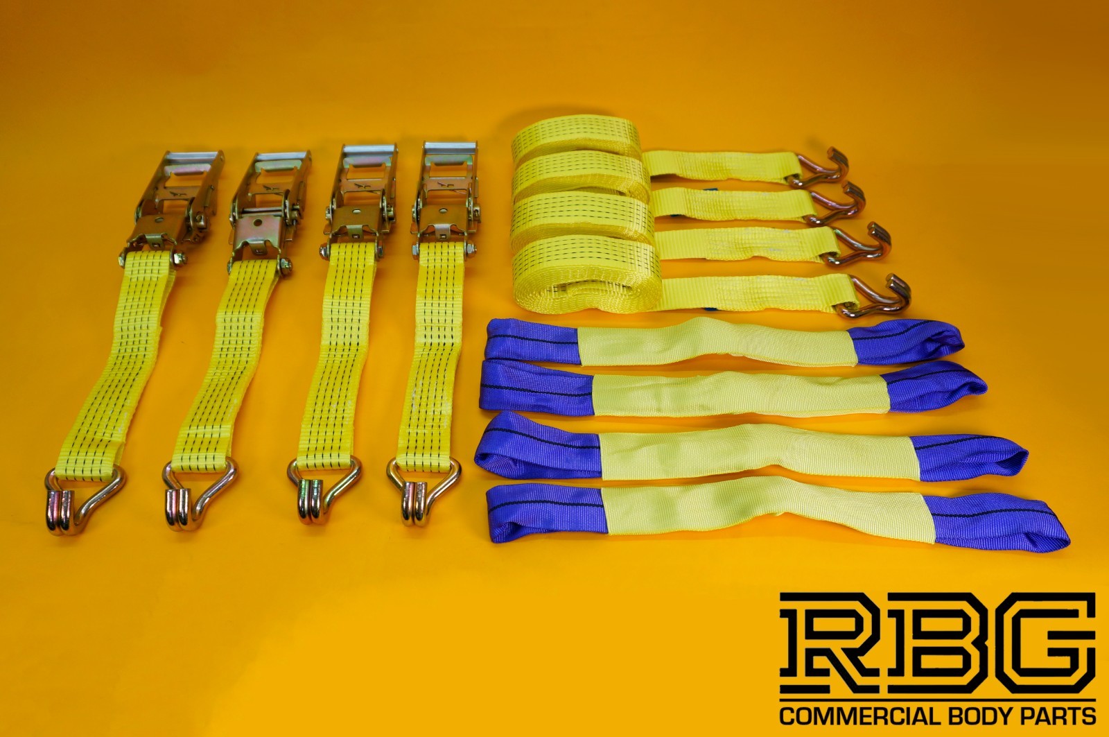 Ratchet Tie Down Strap SET 4Pcs 5 Ton Hi-Vis YELLOW Recovery Safety Over Wheel