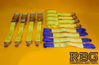 Ratchet Tie Down Strap SET 4Pcs 5 Ton Hi-Vis YELLOW Recovery Safety Over Wheel